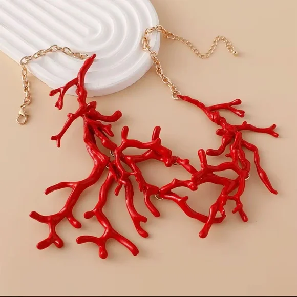 BEST SELLER!! Red Coral Branch Statement Necklace - Picture 5 of 8